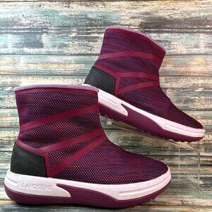Lands End Boots Womens Size 8B Purple Ankle Pull On Wedge Winter Casual